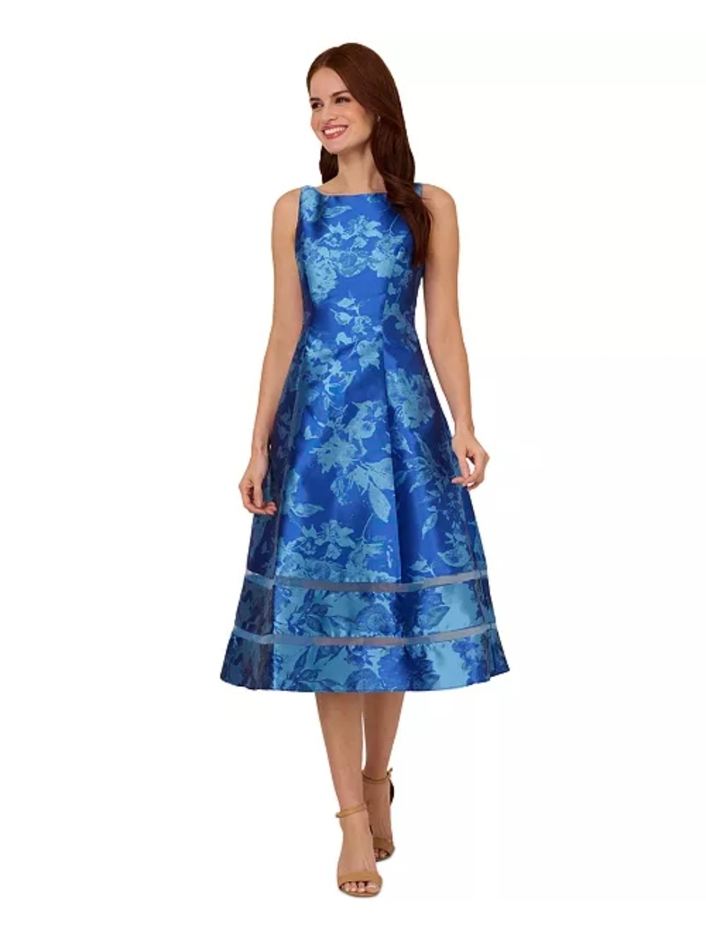 Adrianna Papell Royal Blue Floral Jacquard Midi Dress